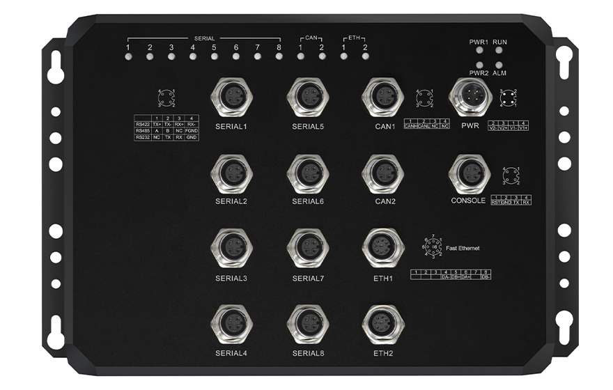 飛暢科技-M12接口 8路串口+2路CAN 服務(wù)器 (帶WEB與SNMP網(wǎng)管，MQTT)